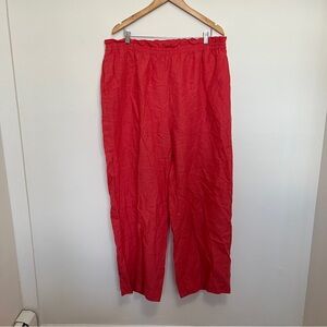 Ann Mashburn Wide-Leg Cropped Pant Orange 100% Linen Pull On Pants Coastal XL